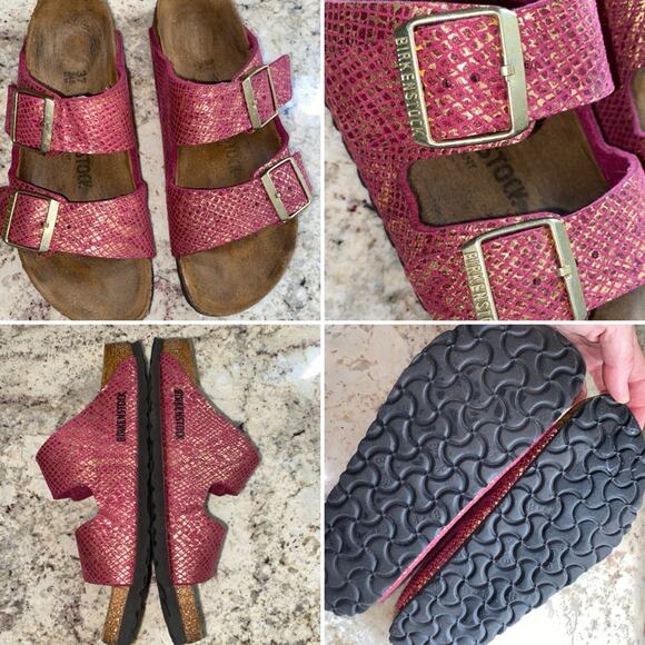 BIRKENSTOCK Hot Pink & Gold Arizona Micro Fibre Python EU37 US L6 6.5 - Picture 1 of 15